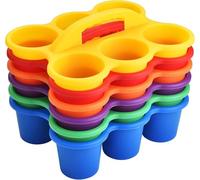 ALINK 6 Pack Classroom Caddy Storage Basket with Handle, Plastic Drink Cup Caddy Holder, 6 Compartments for Children, Table, Office, Art, Crafts, Crayons, School Supplies - Colours