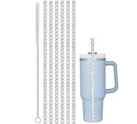 ALINK 6 Pack Replacement Clear Swirl Straws for Stanley 40 oz 30 oz Tumbler, 12 in Long Reusable Plastic Straws for Stanley, Owala Cup Accessories, Half Gallon Jug, Plus 1 Cleaning Brush