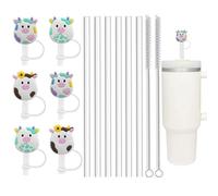 ALINK 6 pcs Pig Straw Covers and 6 pcs Reusable Plastic Clear Straws for Stanley 40 oz 30 oz Tumbler, Silicone Reusable Portable Straw Cap Tips Lids for 10mm Straws,Cute Drinking Straw Topper
