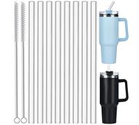 ALINK 8 Pack Replacement Glass Straws for Stanley 40 oz 30 oz Tumbler, 12 in Long Reusable Clear Straws for Stanley Cup Accessories, Half Gallon Bottle, Plus 2 Cleaning Brush
