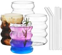 ALINK Bubble Water Drinking Glasses Set- Tea Coffee Glass Cups Cute Ripple Shaped Vintage Ribbed Glassware- Cocktail, Soda, Juice, Milk - 12 oz (350 mL)