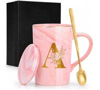 ALINK Ceramic Mug Coffee Cups Christmas Birthday Gifts for Women | 14oz Pink Ceramic Coffee Cup with Lid Spoon,Mother's Day Christmas Birthday Gifts for Wife Mom Grandma Friend Sister Unique,A