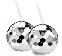 ALINK Disco Ball Cups with Straws, 20 OZ Silver Disco Party Tumbler, Birthday Party Decorations Cups for Bachelorette Party, Bride Shower, 1970s Nightclub, Pack of 2