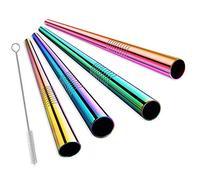 ALINK Extra Wide Metal Reusable Straws, Stainless Steel Drinking Straws 4 Set - Boba Smoothie Straws, 12mm Jumbo Bubble Tea Straws with Cleaning Brush & Carrying Case(Rainbow)