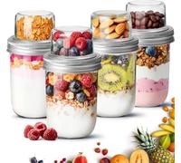 ALINK Overnight Oats Containers with Lids (16oz+4oz, 4Pcs), Dual-Laryer Pudding Jars with Dry and Wet Separation, Yogurt Parfait Cups for Oatmeal Cereal Nut Fruit, Meal Prep Glass Jars for Salad