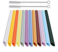 ALINK Pack of 14 Reusable Macaron Coloured Boba Straws, 26cm x 12mm, Ideal for Fat Boba, Smoothies & Milkshakes, 2 Cleaning Brushes, BPA-Free, Dishwasher-Safe