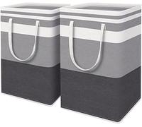ALINK Pack of 2 72L Large Laundry Basket Organiser with Extended Handle, Foldable Laundry Hamper, Storage Basket, Blankets, Cushions (Grey Stripes)