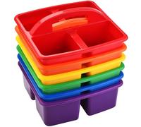 ALINK Plastic Classroom Caddy Organizer with Handle, 6-Pack 4 Compartments, Teacher Supply Storage Caddy for Classroom Organization, Table, Desk, Office, Craft Art for Kids - Assorted Colors