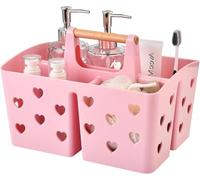 ALINK Portable Shower Caddy Plastic Shower Basket Organizer Divided Bathroom Caddy Storage Cleanning Caddy Tote with Handle for College, Dorm Room, Kitchen, Love Heart (PINK)