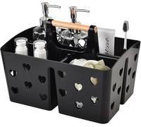 ALINK Portable Shower Caddy Plastic Shower Basket Organizer Divided Bathroom Caddy Storage Cleanning Caddy Tote with Handle for College, Dorm Room, Kitchen, Love Heart (BLACK)