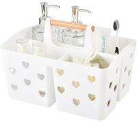 ALINK Portable Shower Caddy Plastic Shower Basket Organizer Divided Bathroom Caddy Storage Cleanning Caddy Tote with Handle for College, Dorm Room, Kitchen, Love Heart (WHITE)