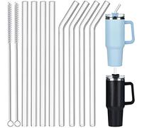 ALINK Replacement Glass Straws 40 oz for Stanley Adventure Travel Tumbler, 8 Pack Reusable Straws with Cleaning Brush Compatible with Stanley 40oz Stanley Cup Stanley Water Jug