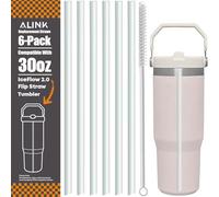 ALINK Replacement Straws for Stanley IceFlow 2.0 Flip Straw Tumbler 30oz, 6 Pack Reusable Clear Plastic Straws Compatible with 30oz IceFlow Cup with Cleaning Brush, Angled Design, Dishwasher Safe