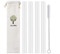 Alink Reusable Clear Silicone Boba Straws, 4-Pack Extra Wide Smoothie Straws for Bubble Tea/Shakes/Tapioca Pearls with Cleaning Brush and Carrying Case