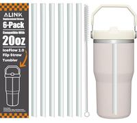ALINK Reusable Clear Straws for Stanley IceFlow 2.0 Flip Straw Tumbler 20 oz, 6 Pack Plastic Replacement Straws Compatible with 20oz 2.0 IceFlow Cup with Brush, Angled Design, Dishwasher Safe