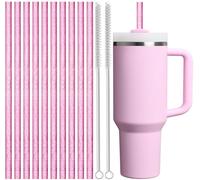 ALINK Reusable Pink Glitter Straws for Stanley 40 oz 30 oz Tumbler, 12 in Long Hard Plastic Tumbler Straws for Stanley Cup, Owala, Half Gallon Jug, Pack of 10 with 2 Brush