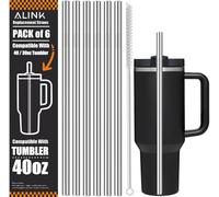 ALINK Stainless Steel Straw Replacement for Stanley 40 oz 30 oz Travel Tumbler Cup, 6 Pack Reusable Metal Straws with Brush Compatible with Stanley Owala Tumbler, Dishwasher Safe & BPA-Free