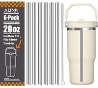 ALINK Stainless Steel Straws Compatible with Stanley IceFlow 2.0 Flip Straw Tumbler 20oz, 6 Pack Reusable Metal Straws for Ice Flow 20oz 2.0 Cup Lid Only, Plus Straw Brush