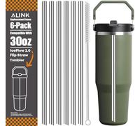 ALINK Stainless Steel Straws Compatible with StanleyIce Flow 2.0 Flip Straw Tumbler, 6 Pack Reusable Metal Straws for Ice Flow 30oz 2.0 Cup Lid Only, Plus Straw Brush