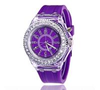 ALINKER Unisex Silicone Band LED Luminous Colorful Lights Analog Quartz Casual Watches Jelly Color Dress Wrist Watches, Purple, Casual