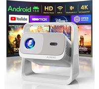 ALINORE Smart Projector with WiFi and Bluetooth, Built-in Apps, Electric Focus & Auto Keystone Portable Outdoor Projecor, Native 1080P Projector 4K Support, Movie Projector for Home Theater (25000LM）
