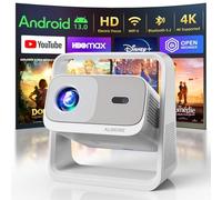 ALINORE Smart Projector with WiFi and Bluetooth, Built-in Apps, Electric Focus & Auto Keystone Portable Outdoor Projecor, Native 1080P Projector 4K Support, Movie Projector for Home Theater (White)