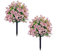 ALINUOYQ 2PCS Artificial Petunias with Ground Stake, Waterproof Faux Violet Flowers for Outdoors, Artificial Flowers with Ground Stakes for Yard Garden Patio Walkway Porch Spring Décor