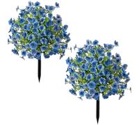 ALINUOYQ 2PCS Artificial Petunias with Ground Stake, Waterproof Faux Violet Flowers for Outdoors, Artificial Flowers with Ground Stakes for Yard Garden Patio Walkway Porch Spring Décor