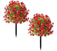 ALINUOYQ 2PCS Artificial Petunias with Ground Stake, Waterproof Faux Violet Flowers for Outdoors, Artificial Flowers with Ground Stakes for Yard Garden Patio Walkway Porch Spring Décor