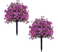 ALINUOYQ 2PCS Artificial Petunias with Ground Stake, Waterproof Faux Violet Flowers for Outdoors, Artificial Flowers with Ground Stakes for Yard Garden Patio Walkway Porch Spring Décor