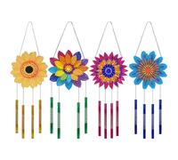 ALINUOYQ 4Pcs Acrylic Flower Diamond Painting Wind Chimes Colorful Flower Hanging Crystal Chime Ornament Wind Chimes DIY Diamond Kits for Garden Window Decor