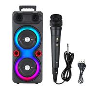 ALINUOYQ 6.5 Inch Portable Bluetooth Speaker with LED Light, Portable Wireless Speaker Support Remote Control FM Radio, Double Subwoofer Heavy Bass Speakers for Home Travel Party Camping