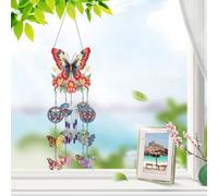 ALINUOYQ Diamond Art Painting Wind Chimes 5D DIY Butterfly Suncatcher Diamond Art Kits, Double Side Hanging Pendant Diamond Art Wind Chime Craft Kit Girls Gifts 6 7 8 9 10 Years Old