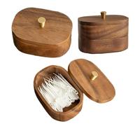 ALINUOYQ Double-layered Bathroom Canisters, Acacia Wood Qtip Holder Bathroom Jars with Lids, Multifunctional Cotton Ball & Swabs Floss Pick Dispenser Storage for Kitchen Bathroom Countertop Storage