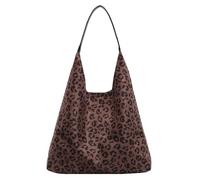 ALINUOYQ Suede Tote Bag for Women With Leopard Print Slouchy Hobo and Small Purse - Oversize Work Office Tote, Coffee, L