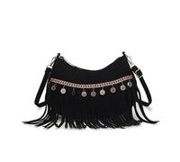 ALINUOYQ Women Faux Suede Tassel Crossbody Shoulder Bag with Zipper One Shoulder Armpit Bag Adjustable Strap Versatile Crossbody Bag for Travel Shopping Work Daily Use