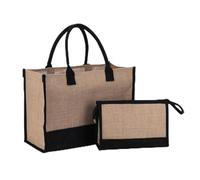 ALINUOYQ Women Jute Tote Bag Jute Beach Bag Large Capacity with Pouch Reusable Gift Tote Bag Patchwork Commuting Bag for Wedding Birthday Holiday