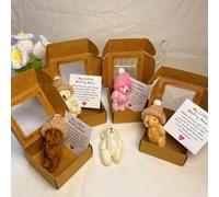 ALINUOYQ Worry Bear, Little Bear in A Box with a Hat, Handmade Mini Plush Pocket Graduation Bears with Inspirational Card, Little Doll in A Box Emotional Support Inspirational Gifts