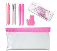 Alinw 16 Pcs Back to School Pink Stationery Compass Maths Set, Exam Supplies Geometry Kit for Girls Students' Mathematics Teaching and Learning