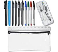 Alinw 20 Pcs Maths Set, Back to School Pencil Case Exam Stationery Set, 30cm Filled Pencil Case with Compass Stationery Included for Boys Students' Mathematics Teaching and Class Supplies