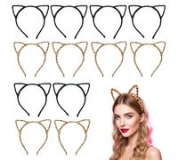 Alinw 6 Pcs Black Cat Ears Headband and 6 Pcs Leopard Cheetah Print Adult Kids Women Girls Furry Cat Ears Headband Hair Bands Hair Hoops Halloween for Daily Fancy Dress Cosplay Party