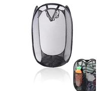 Alinw Compatible with Pop Up Laundry Basket, Wash Clothes Foldable Laundry Basket for Home Dorm Camping Travel with Side Pocket to Store Laundromats Products Ideal for Student Dorms (Black)