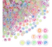Alipis 1000pcs 4x7mm Fluorescent Alphabet Beads Round Alloy DIY Accessory Beads for Bracelet Jewelry Making Craft Supplies