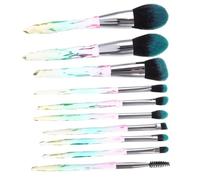 Alipis 10pcs Cosmetic Brush Set with Diamond Handles, Iridescent Gradient Design, Black Base Blue Synthetic Hair, Makeup Kit for Professional Face and Eye Application