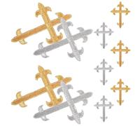 Alipis 10pcs Cross Pattern Embroidered Iron-on Patches, Small Wear-Resistant Clothes and Hat Sewing Appliqués, Gold and Silver Sequin DIY Decorative Patches for Jackets and Shirts