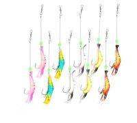 Alipis 10pcs Luminous Soft Shrimp Fishing Lures with Pointed Hooks Realistic Glow-in-the-dark Bait Set for Saltwater and Bass Fishing Gear Night Tackle
