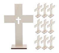 Alipis 10pcs Wooden Tabletop Cross Wood Standing Crosses Small Wooden Based Crucifix Prayer for Easter Baptism Centerpieces Home Church Decor