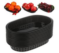 Alipis 12 PCS Fast Food Baskets: 9.3X1.4 inch Reusable Plastic Oval Fruit Basket - Black Food Serving Baskets for Chip Fries Burgers Sandwiches Hotdog BBQ Party Picnic