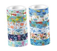 Alipis 12 Rolls Ocean Creatures Washi Tape Set Transparent Decorative Paper Stickers for DIY Journals Scrapbooks Wrapping with Underwater Life Designs and Layering Effects