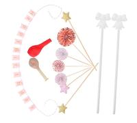 Alipis 12Pcs Rose Gold Cake Decorations Stylish Happy Birthday Topper with Glitter Stars Confetti Balloons Fan Ornaments for Elegant Birthday